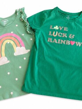 Girls Green 'Love Luck & Rainbow' T-Shirt and Rainbow Tank Size 8